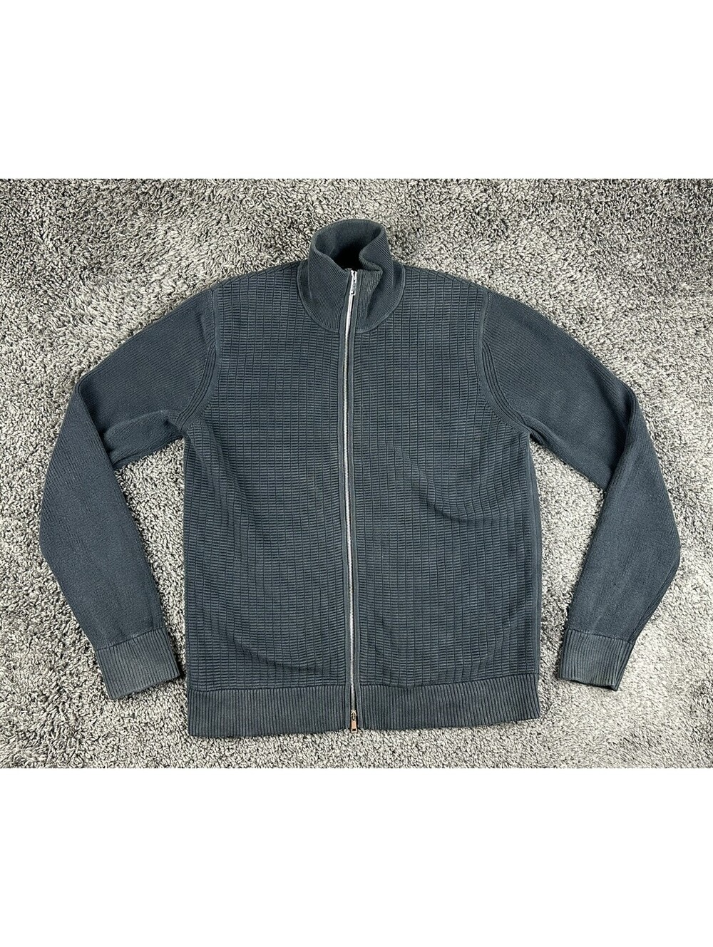 Theory Todd FZ Eco Breach Sweater Mens L Dark Grey Waffle Knit Full Zip Cardigan